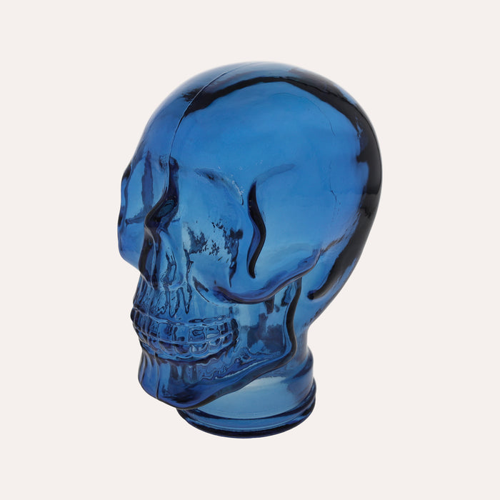 Teschio Decorativo in Vetro Blu – Scultura per Decorazioni Moderne e Uniche