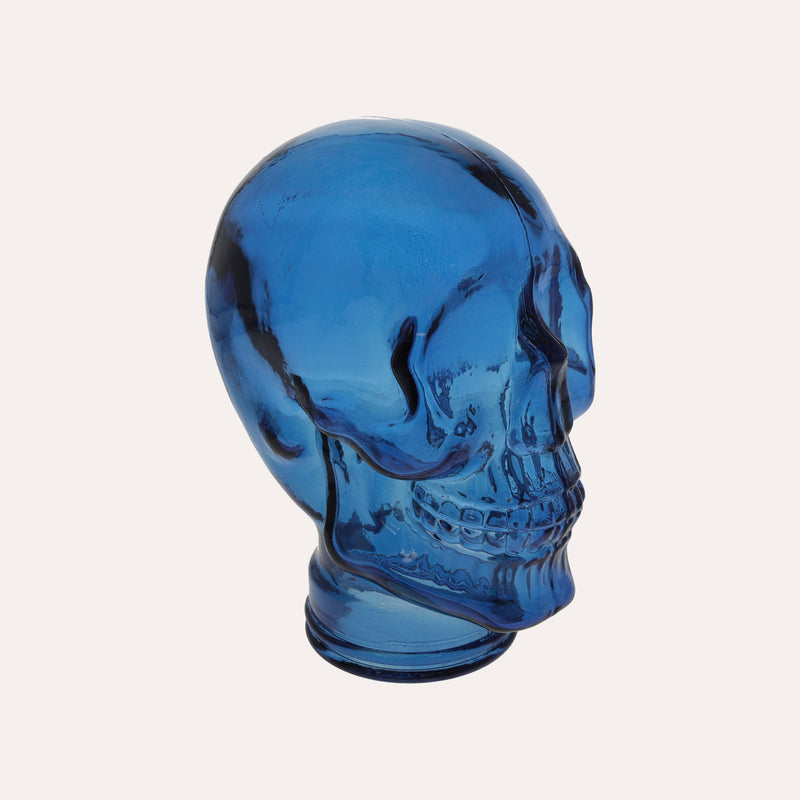 Teschio Decorativo in Vetro Blu – Scultura per Decorazioni Moderne e Uniche