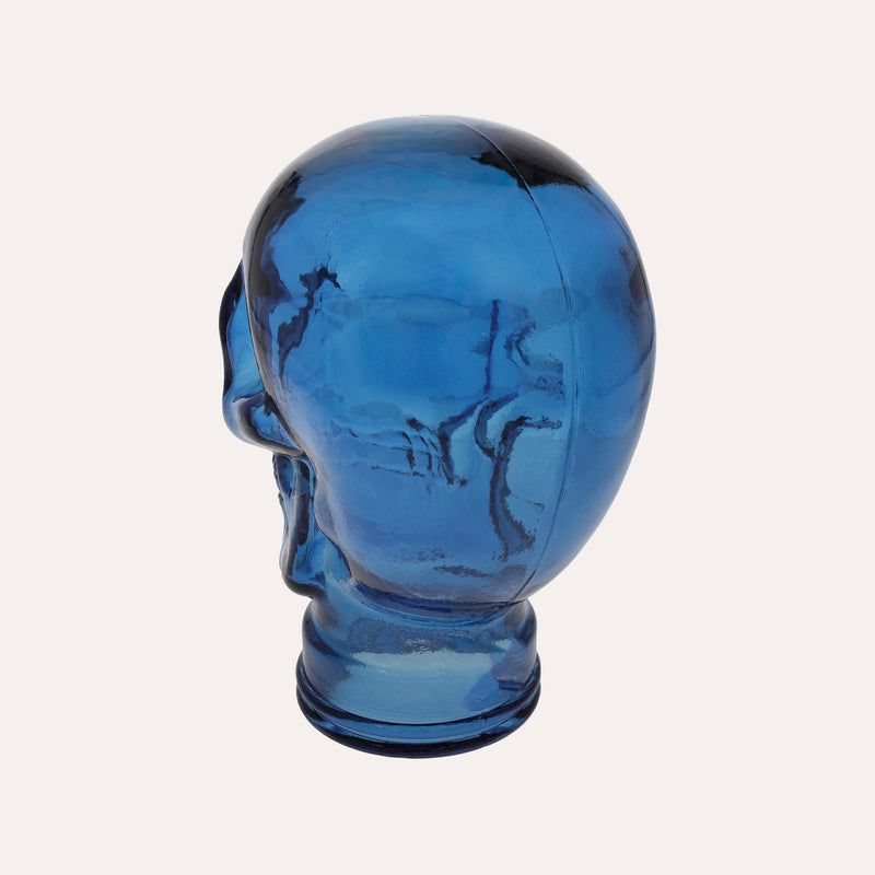 Teschio Decorativo in Vetro Blu – Scultura per Decorazioni Moderne e Uniche
