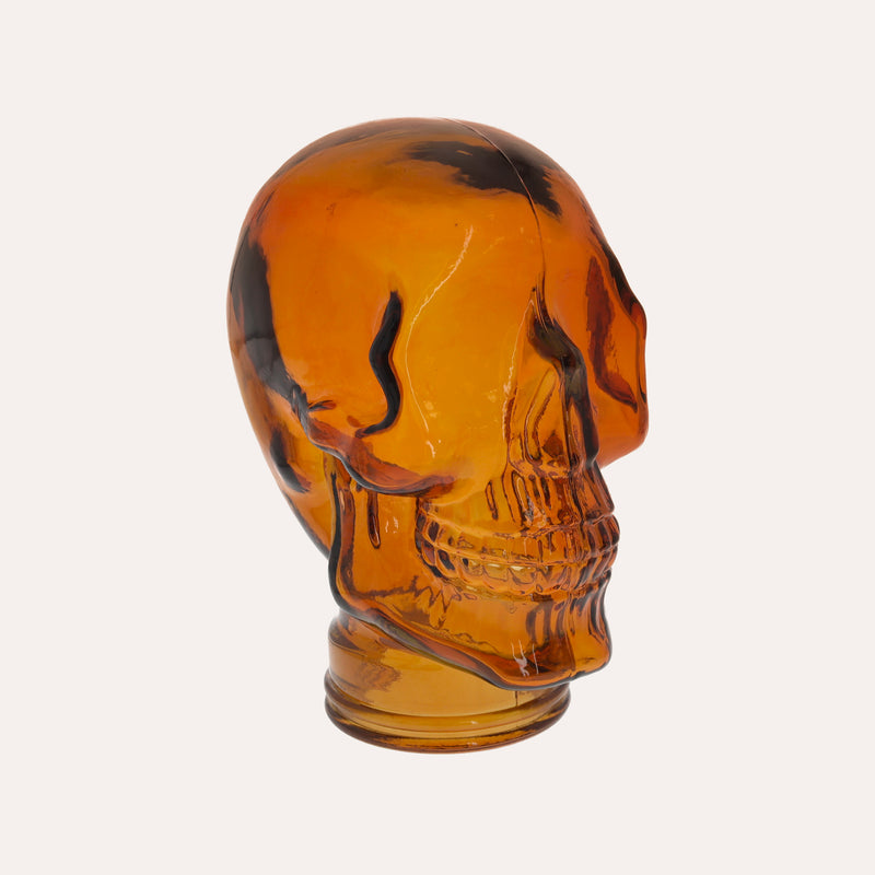 Teschio Decorativo in Vetro Arancio – Scultura per Decorazioni Moderne