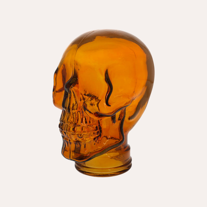 Teschio Decorativo in Vetro Arancio – Scultura per Decorazioni Moderne