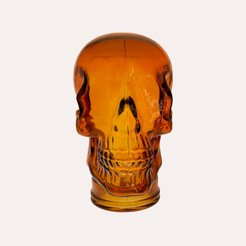 Teschio Decorativo in Vetro Arancio – Scultura per Decorazioni Moderne