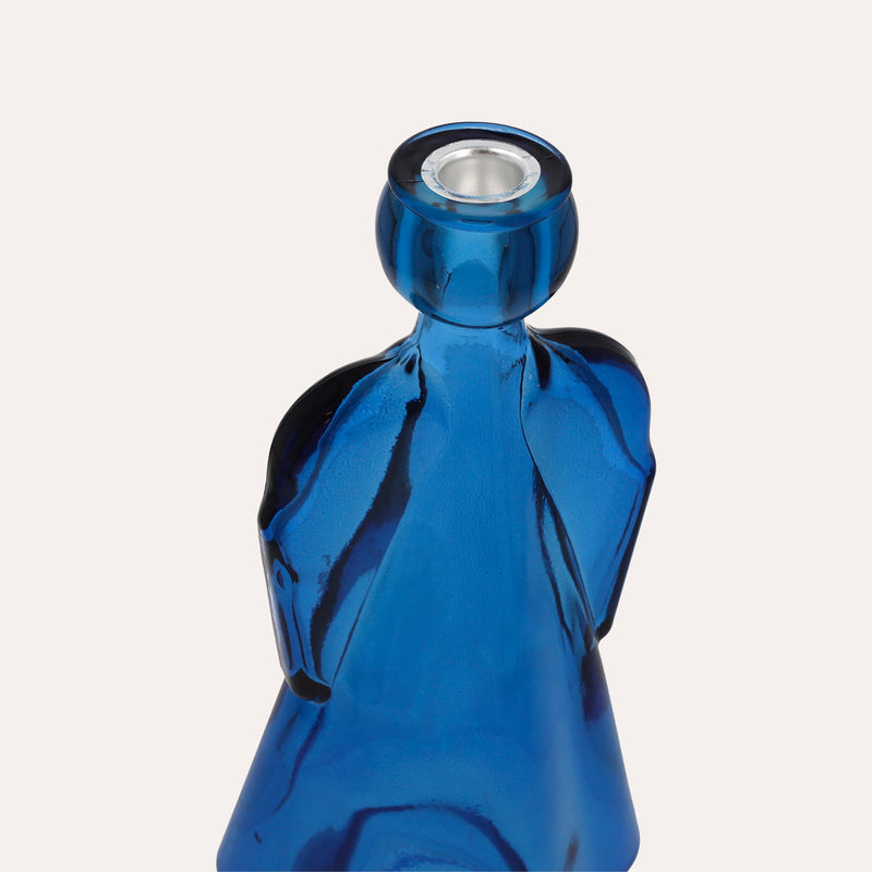 Angelo in Vetro con Porta Candela Blu (10x8x34cm)