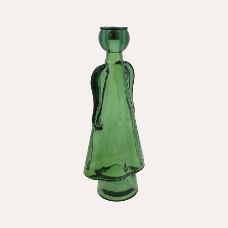 Angelo in Vetro con Porta Candela Verde (10x8x34cm)