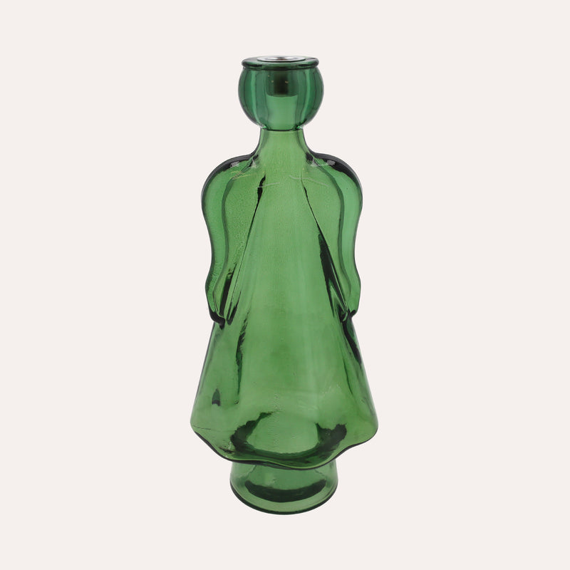Angelo in Vetro con Porta Candela Verde (10x8x34cm)