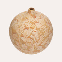 Vaso In Ceramica colore Ocra decorato con foglie