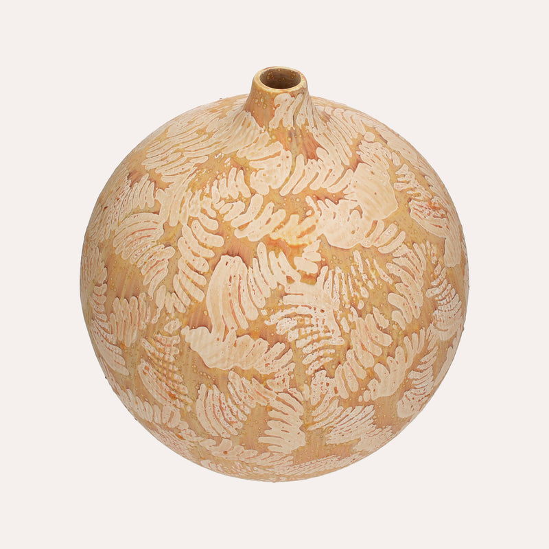 Vaso In Ceramica colore Ocra decorato con foglie
