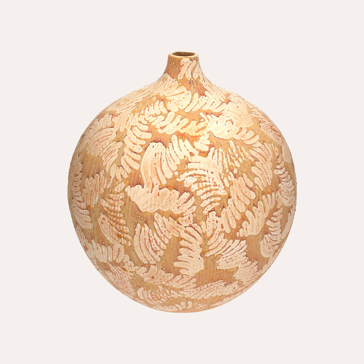 Vaso In Ceramica colore Ocra decorato con foglie