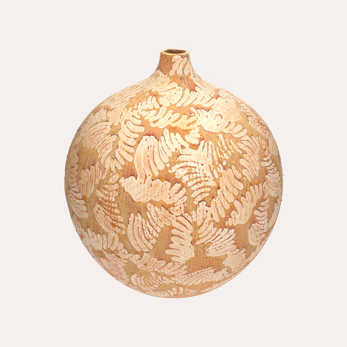 Vaso In Ceramica colore Ocra decorato con foglie