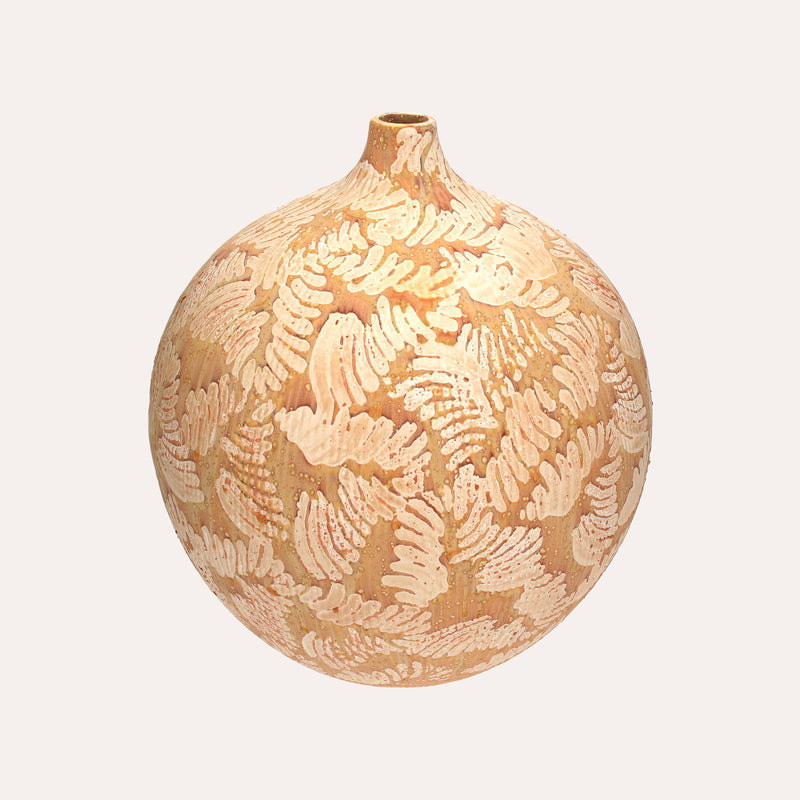 Vaso In Ceramica colore Ocra decorato con foglie
