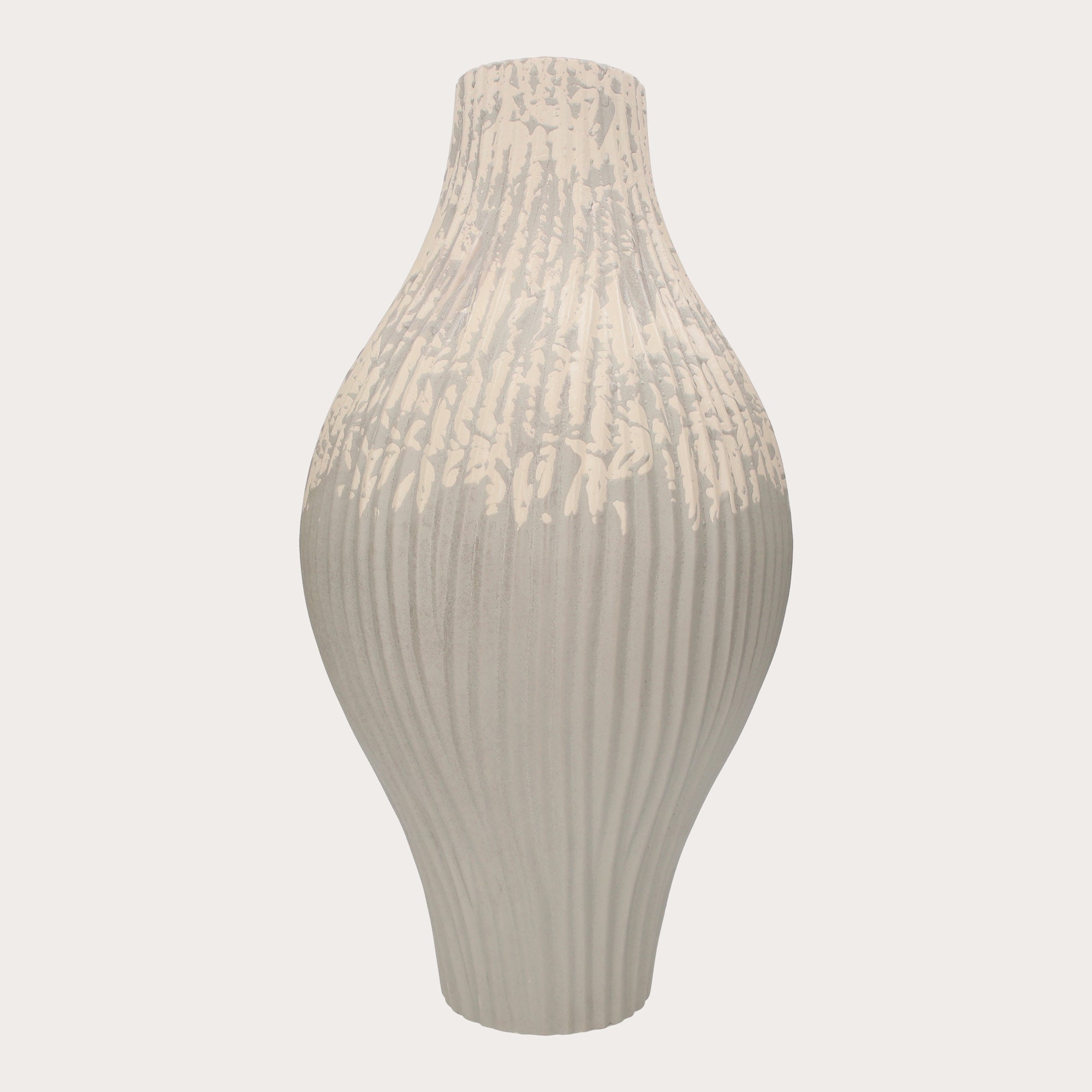 Vaso in cercamica con Coste colore bianco e grigio