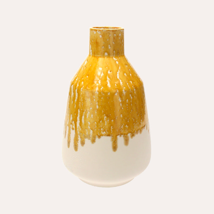 Vaso Anfora Grande in Ceramica Giallo Ocra per Interni