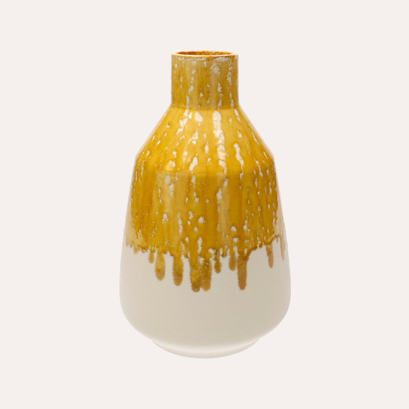Vaso Anfora Grande in Ceramica Giallo Ocra per Interni