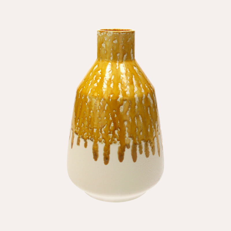 Vaso Anfora Grande in Ceramica Giallo Ocra per Interni