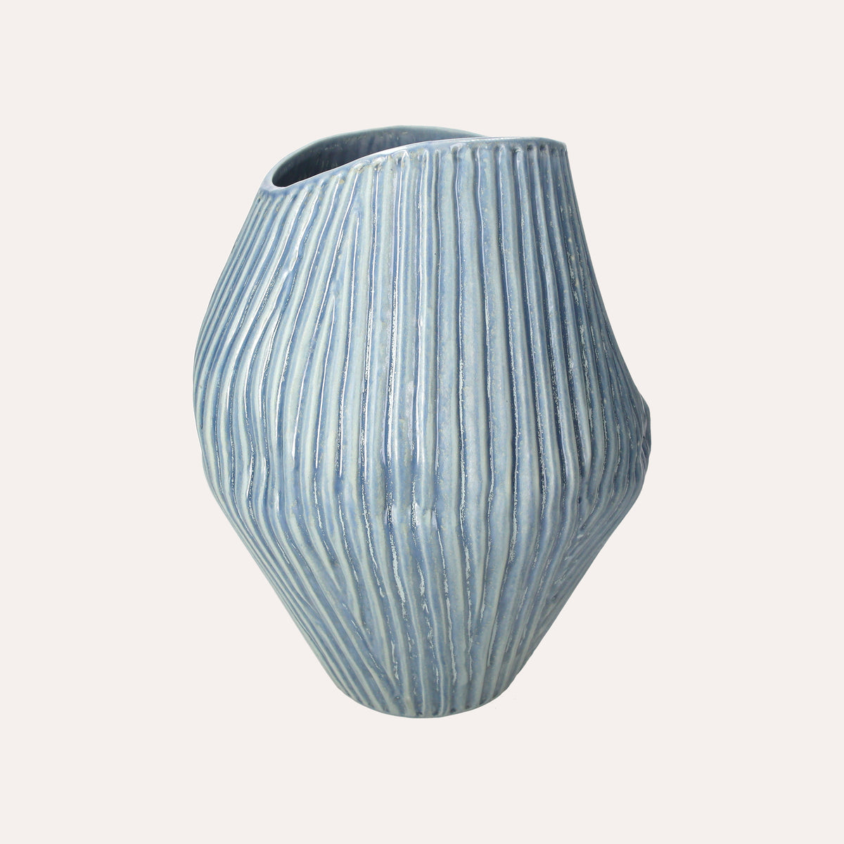 Vaso Coste in Ceramica Azzurra, Elegante e Minimal