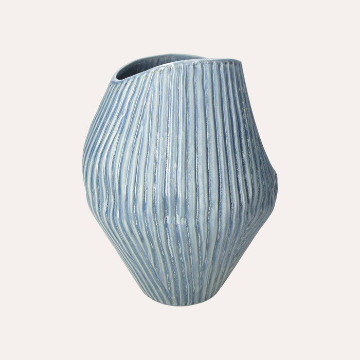 Vaso Coste in Ceramica Azzurra, Elegante e Minimal