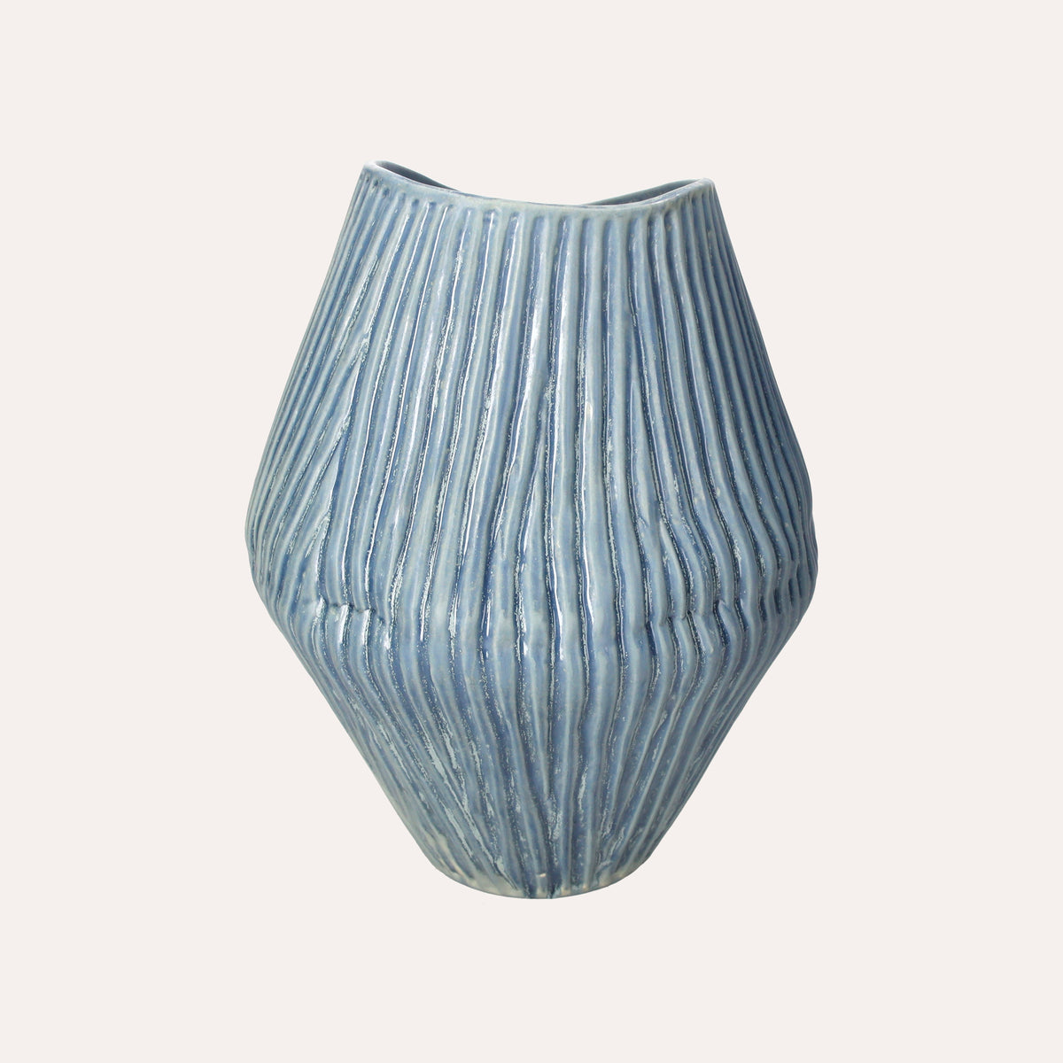 Vaso Coste in Ceramica Azzurra, Elegante e Minimal