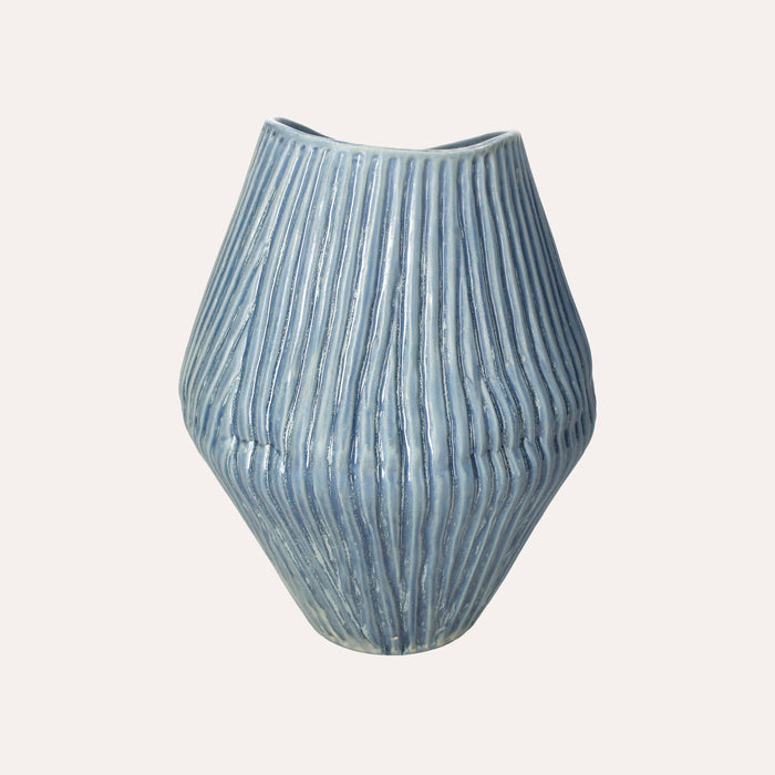 Vaso Coste in Ceramica Azzurra, Elegante e Minimal
