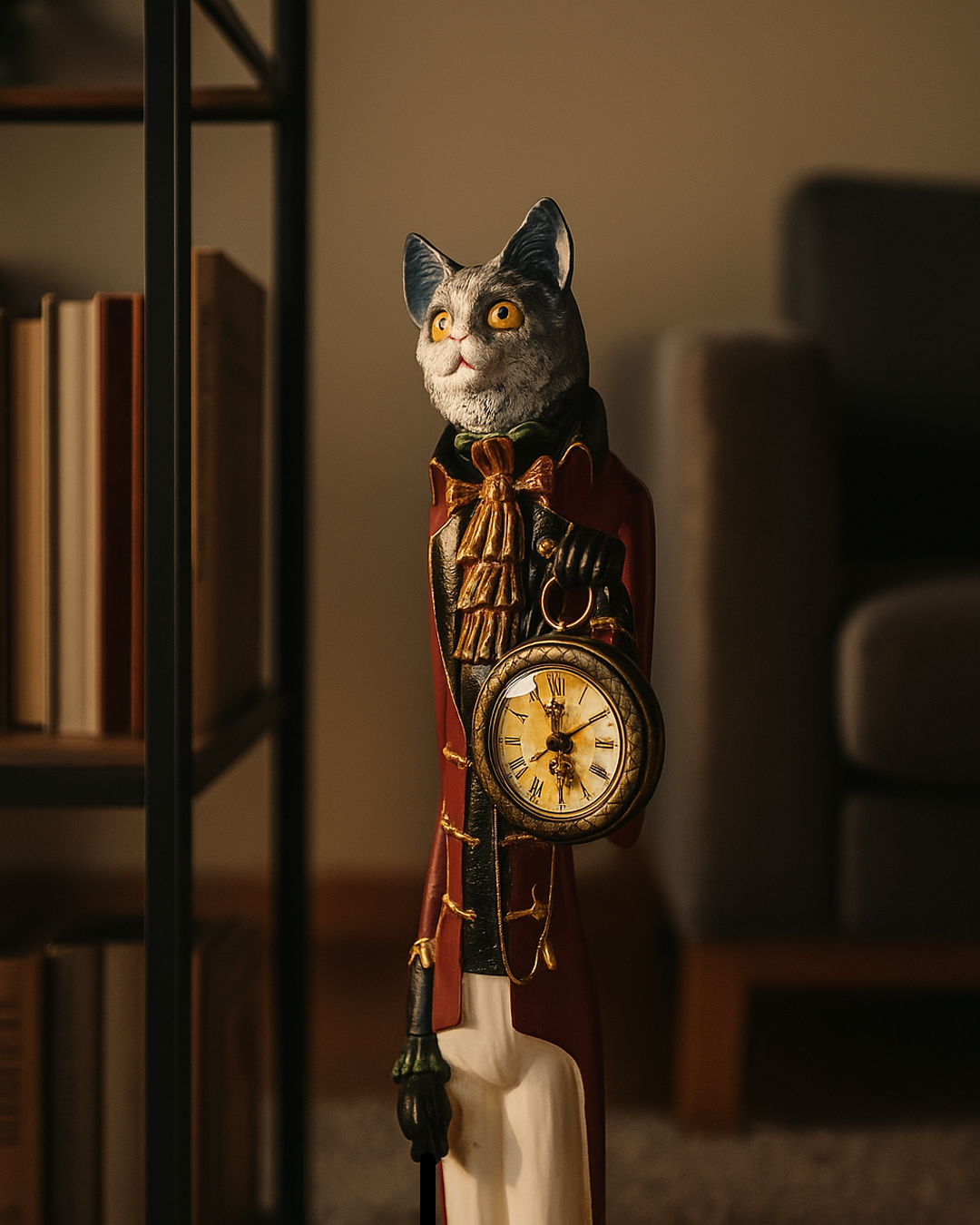 Gatto Decorativo in Resina con Orologio Integrato