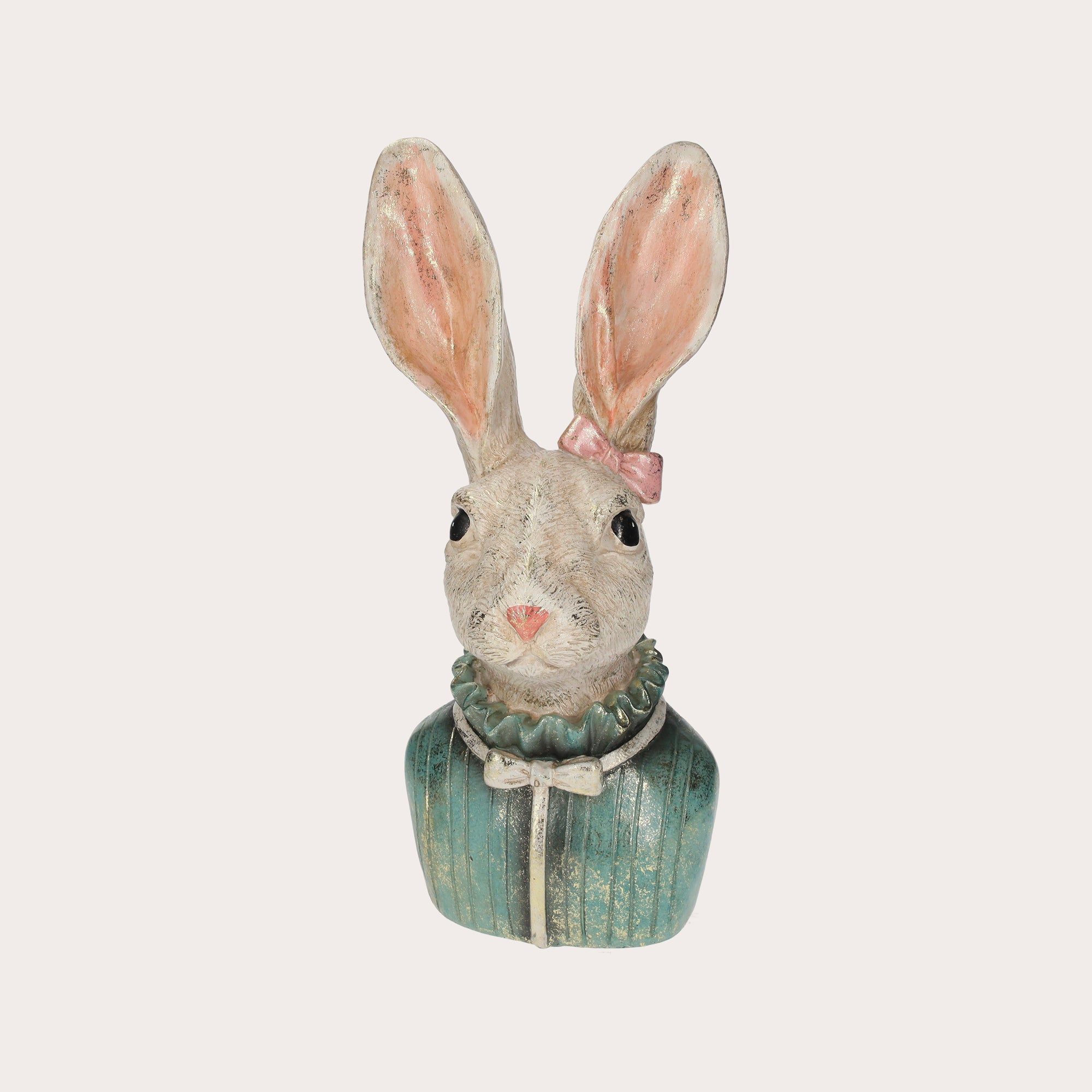 Decorative Blue Resin Rabbit with Pink Bow Tie