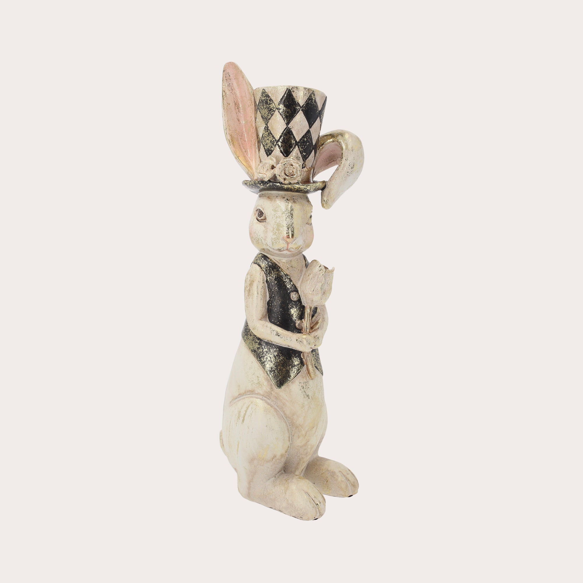 Resin Rabbit Statue with Poppy and Hat
