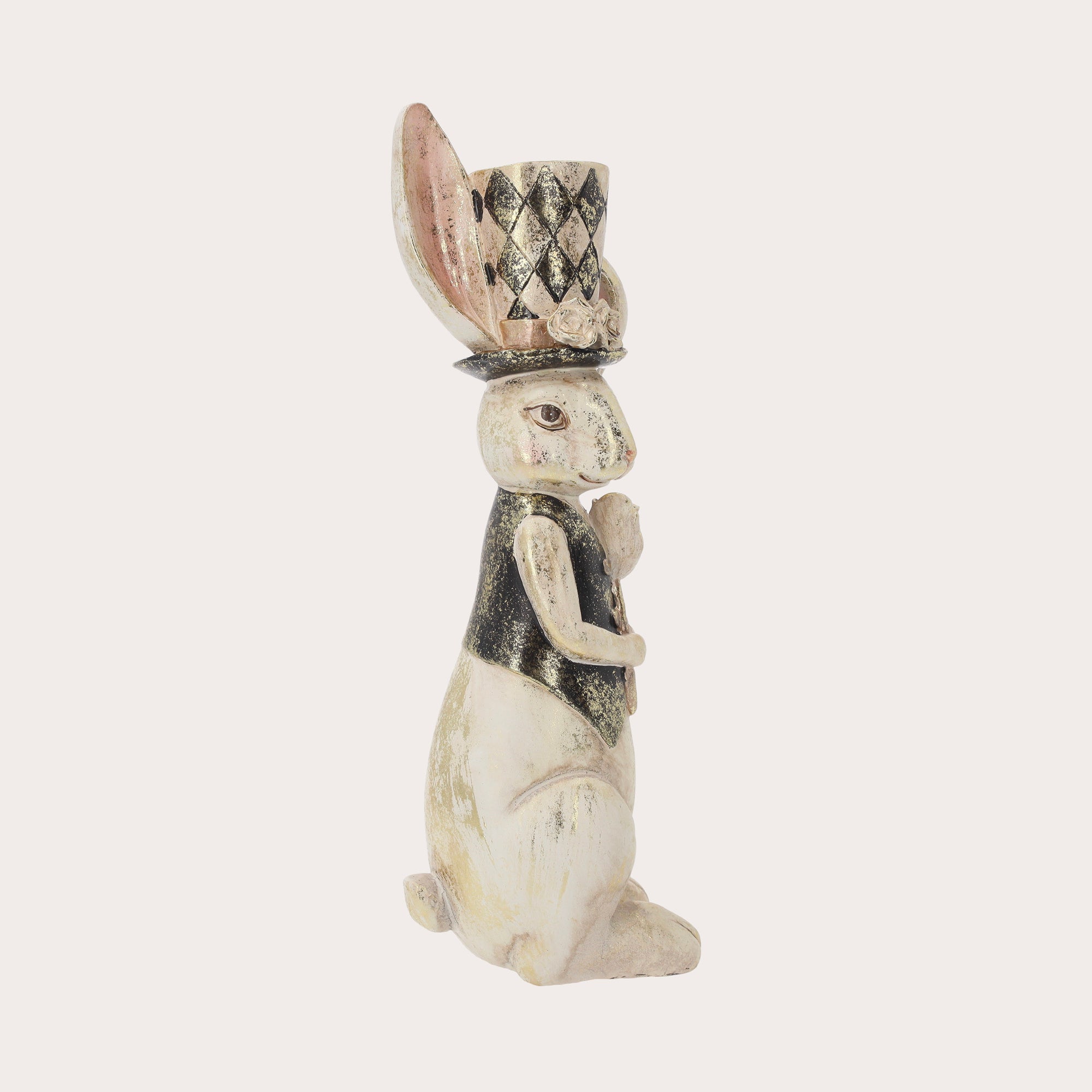 Resin Rabbit Statue with Poppy and Hat