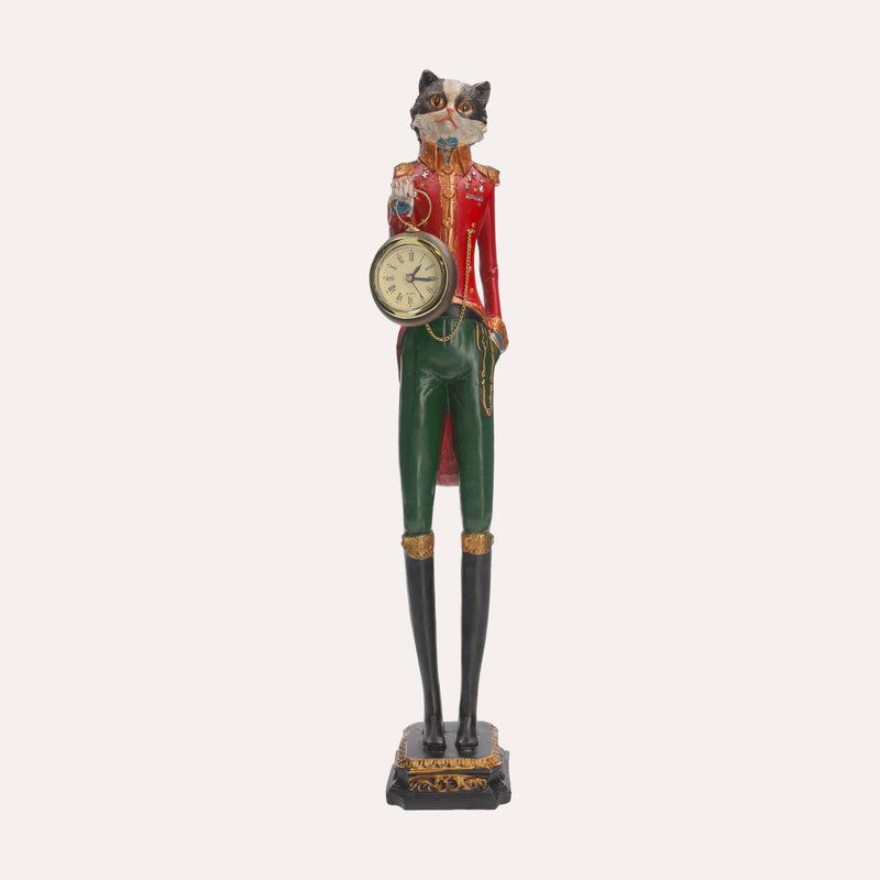 Statuina Gatto In Resina Con Orologio, Decorazione Elegante Per Interni