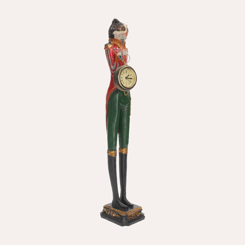 Statuina Gatto In Resina Con Orologio, Decorazione Elegante Per Interni