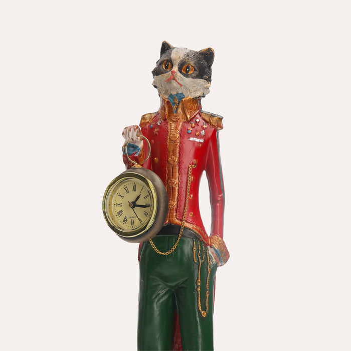 Statuina Gatto In Resina Con Orologio, Decorazione Elegante Per Interni
