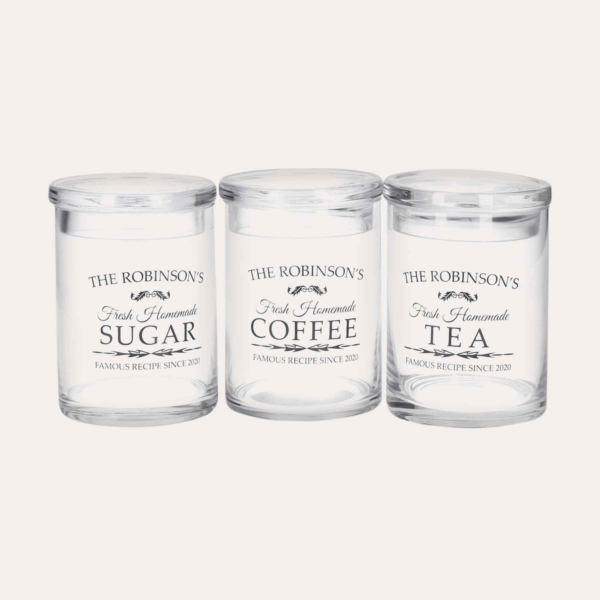 Tris di Barattoli in Vetro per Zucchero, Caffè e Tè