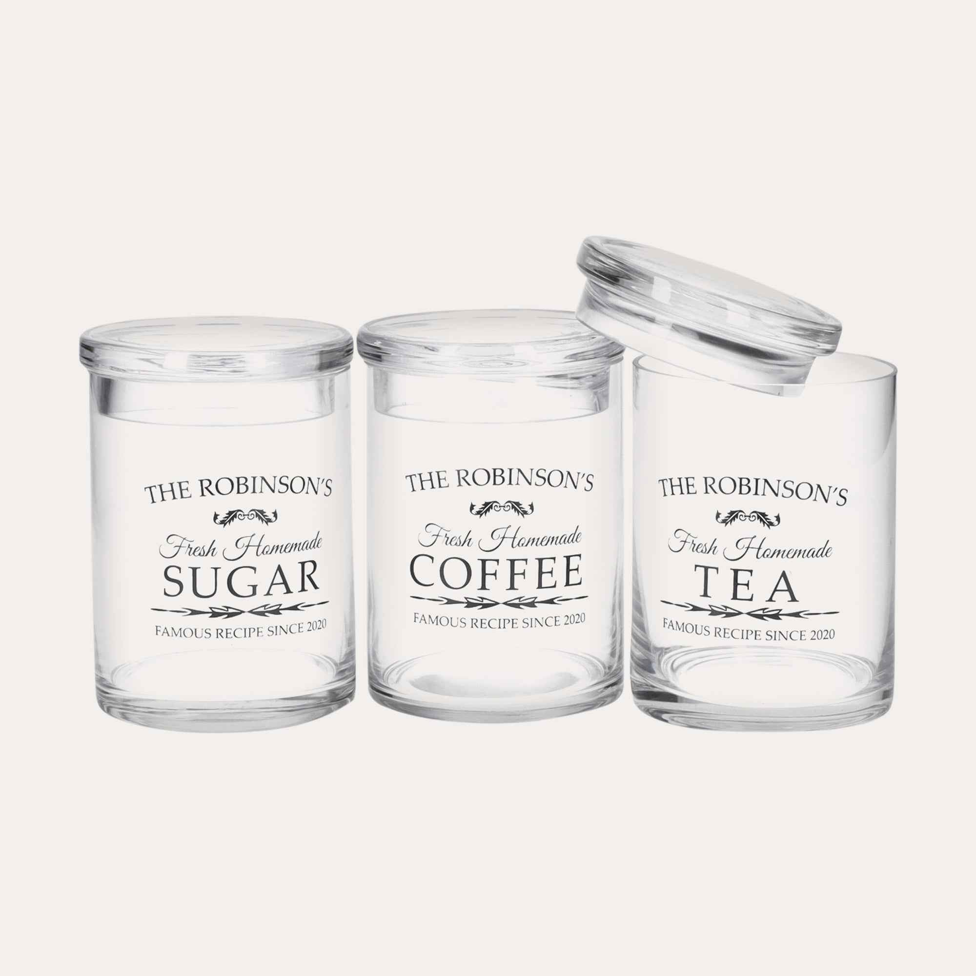 Tris di Barattoli in Vetro per Zucchero, Caffè e Tè