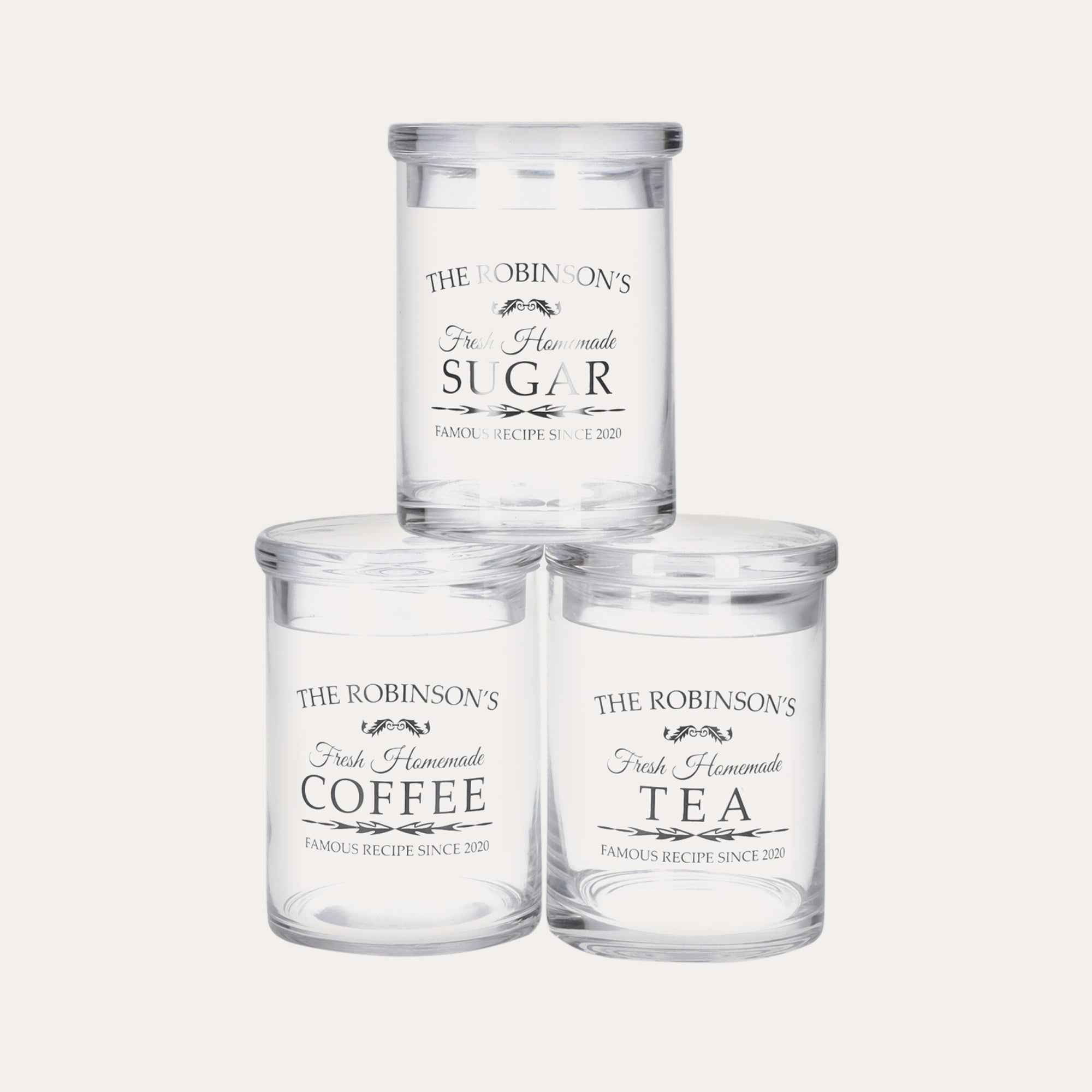 Tris di Barattoli in Vetro per Zucchero, Caffè e Tè