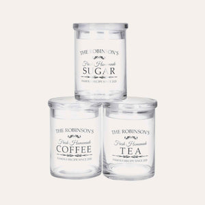 Tris di Barattoli in Vetro per Zucchero, Caffè e Tè