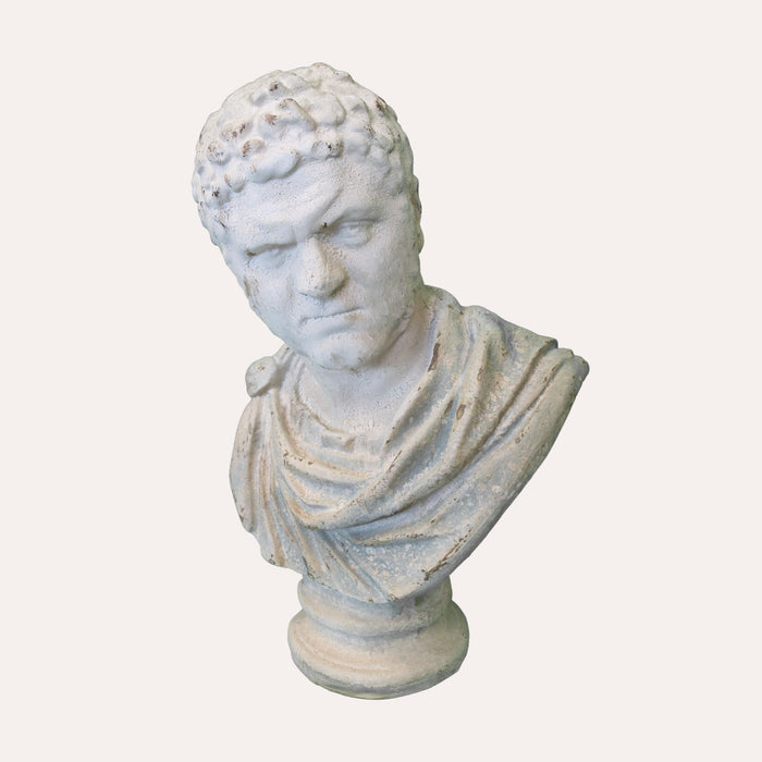 Busto Romano decorazione di arredo in Resina Bianca con Finiture Anticate ,Altezza 66 cm