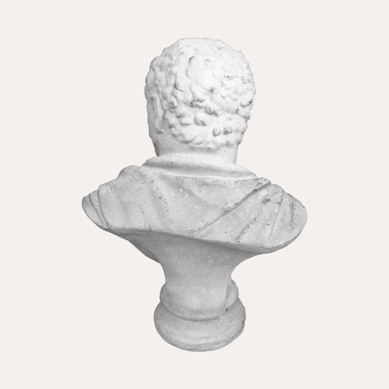 Busto Romano decorazione di arredo in Resina Bianca con Finiture Anticate ,Altezza 66 cm