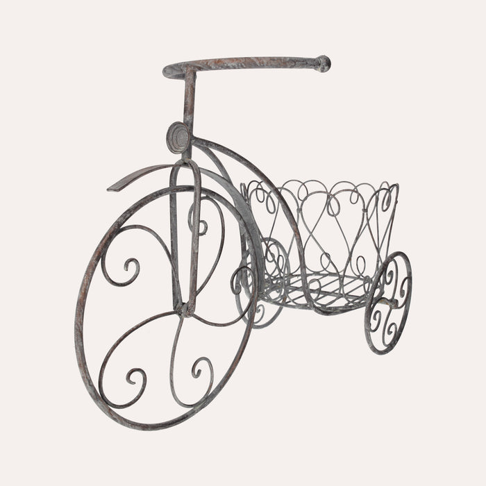 Triciclo Portapiante In Ferro Grigio Anticato, Elegante E Funzionale Per Giardini