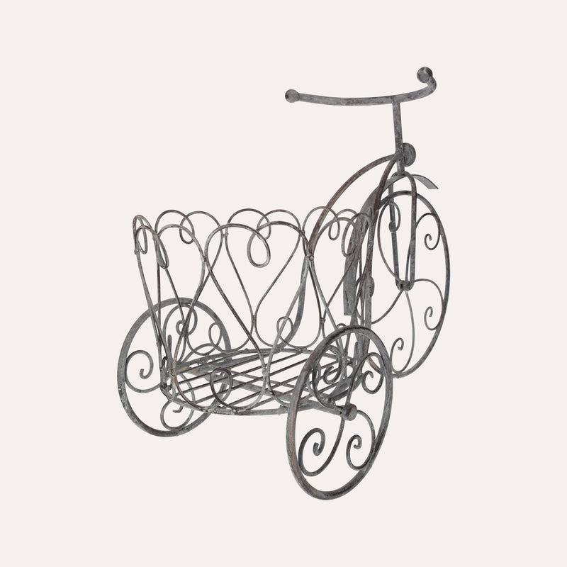 Triciclo Portapiante In Ferro Grigio Anticato, Elegante E Funzionale Per Giardini