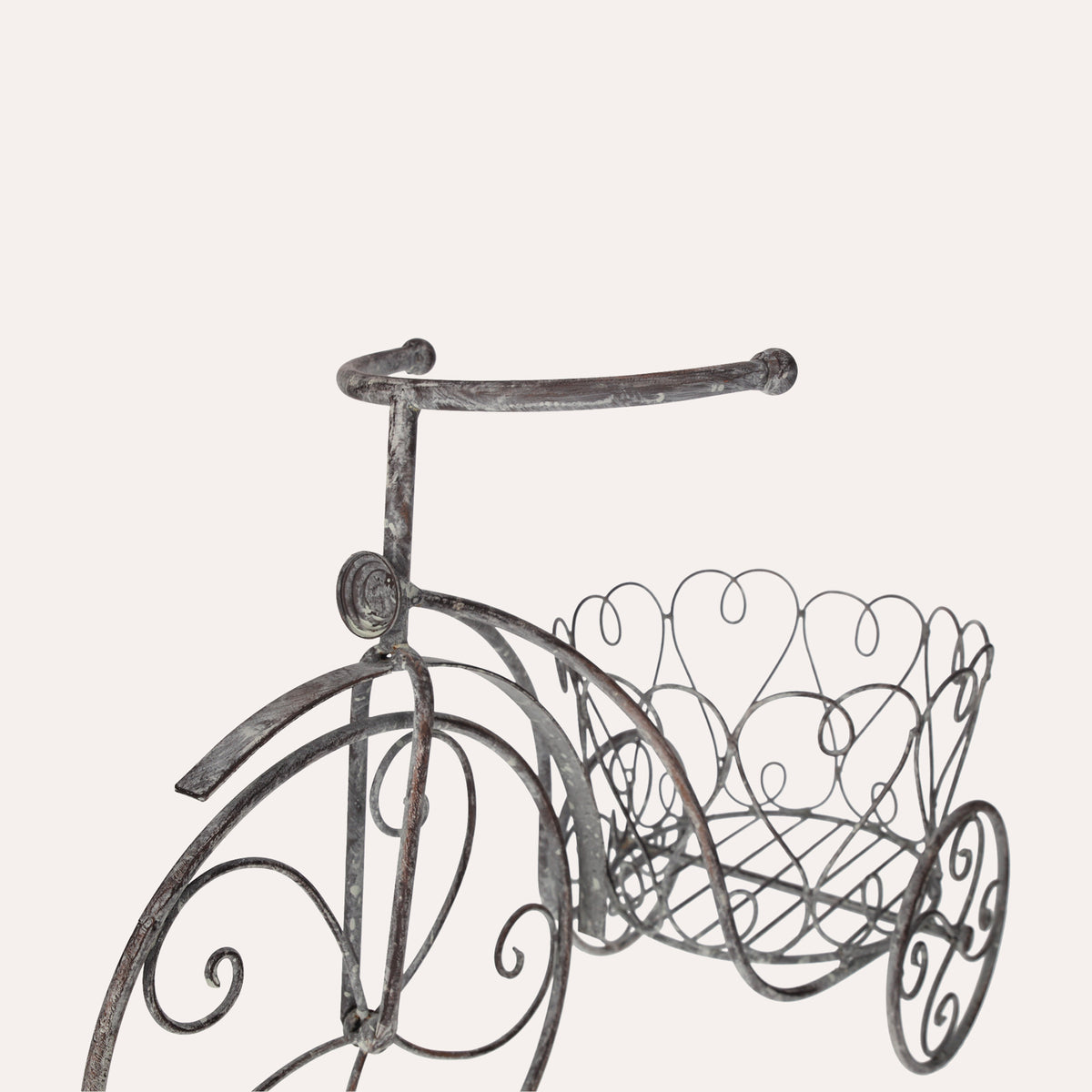 Triciclo Portapiante In Ferro Grigio Anticato, Elegante E Funzionale Per Giardini