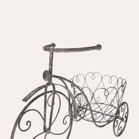 Triciclo Portapiante In Ferro Grigio Anticato, Elegante E Funzionale Per Giardini