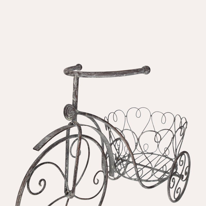 Triciclo Portapiante In Ferro Grigio Anticato, Elegante E Funzionale Per Giardini