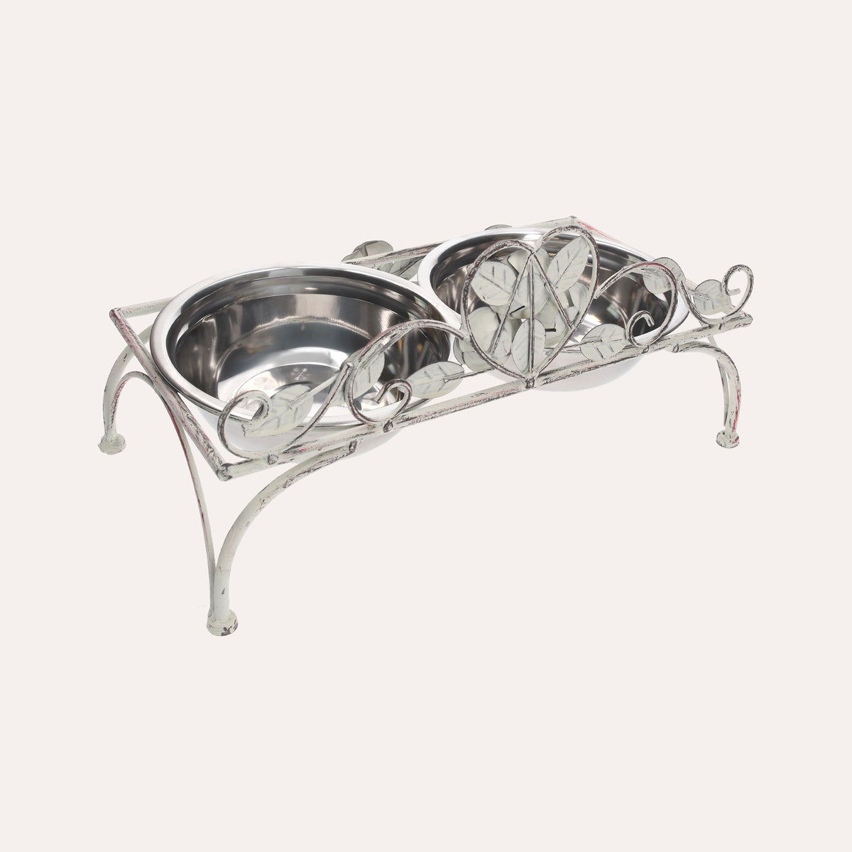 Set di Ciotole in Acciaio Inox per Cani e Gatti con Supporto Decorato a Rose