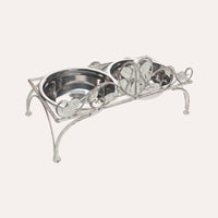 Set di Ciotole in Acciaio Inox per Cani e Gatti con Supporto Decorato a Rose