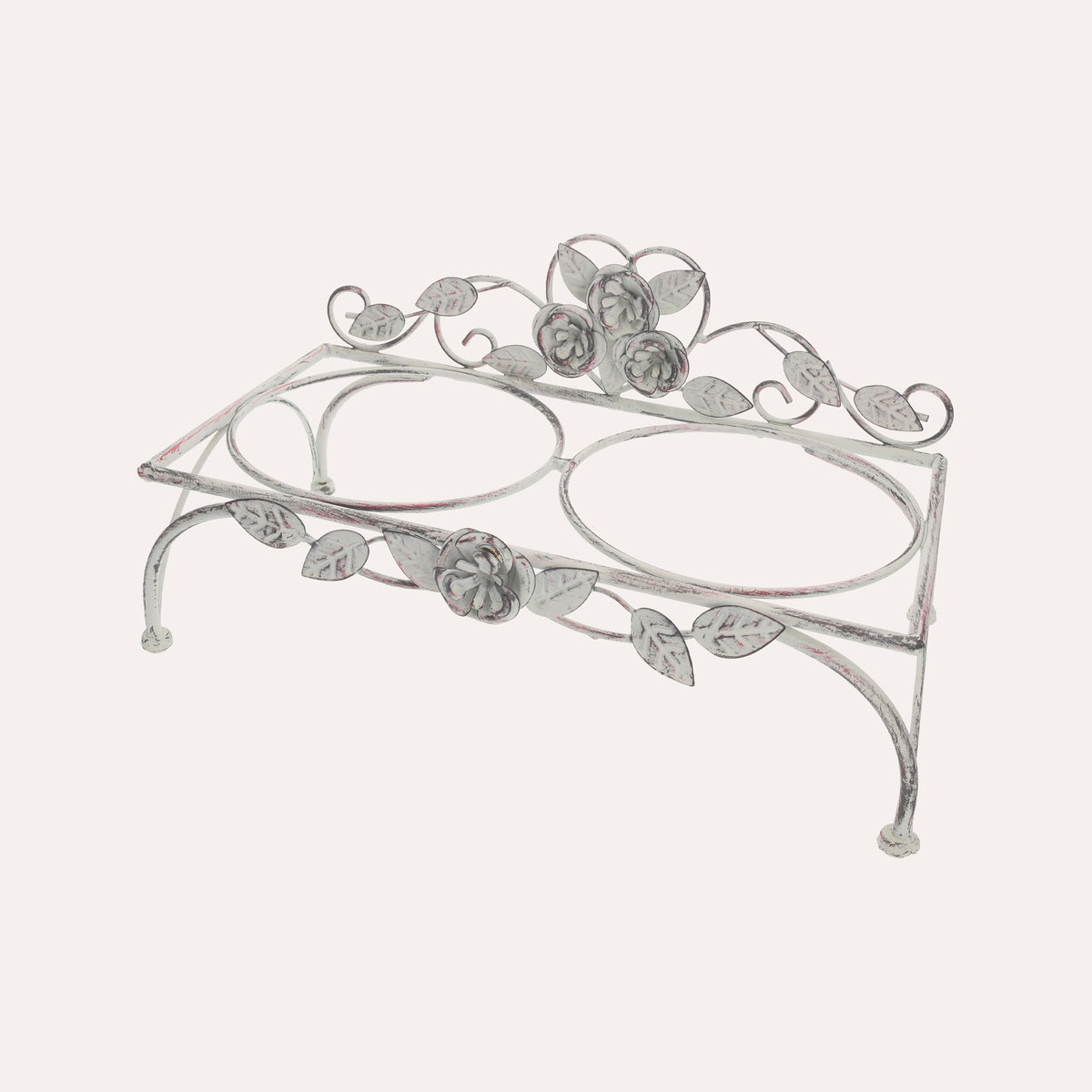 Set di Ciotole in Acciaio Inox per Cani e Gatti con Supporto Decorato a Rose