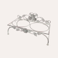 Set di Ciotole in Acciaio Inox per Cani e Gatti con Supporto Decorato a Rose