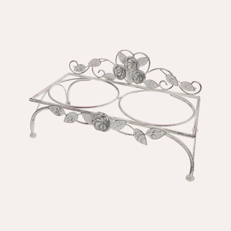 Set di Ciotole in Acciaio Inox per Cani e Gatti con Supporto Decorato a Rose