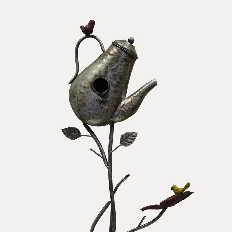 Piantone da Giardino in Metallo – Foglie e Uccellini Decorativi