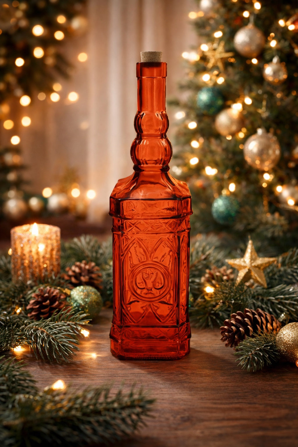 Bottiglia Decorativa Quadrata in Vetro con Tappo H.48 cm