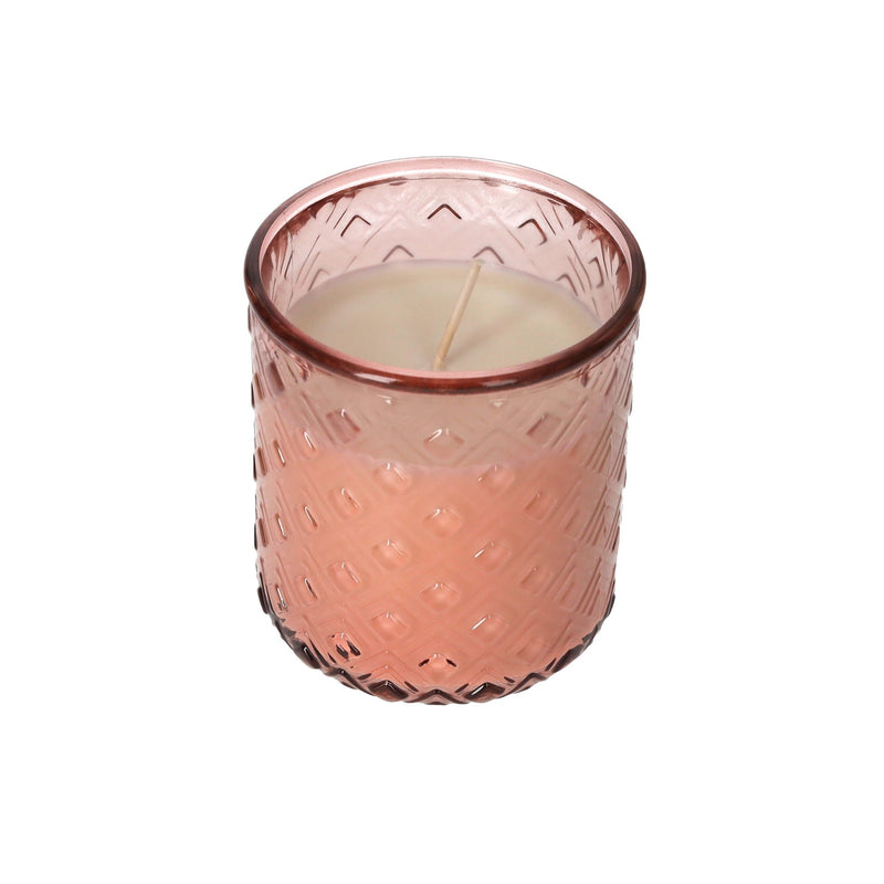 Candela In Vetro Riciclato Rosa Trasparente, Cera Di Soia Naturale, Fragranza Berries
