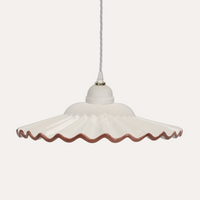 Lampadario Rustico Ceramica Bianca con Bordo Marrone e Treccia 30 cm - Made in Italy