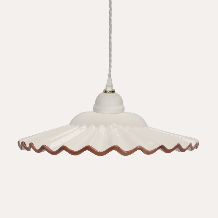 Lampadario Rustico Ceramica Bianca con Bordo Marrone e Treccia 30 cm - Made in Italy
